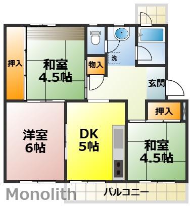 鶴山台30号棟(3DK/3階)の間取り写真