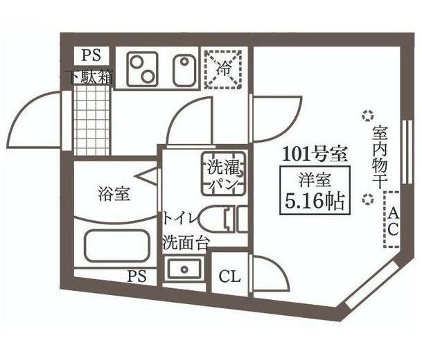 プラティーク世田谷イースト(1K/1階)の間取り写真