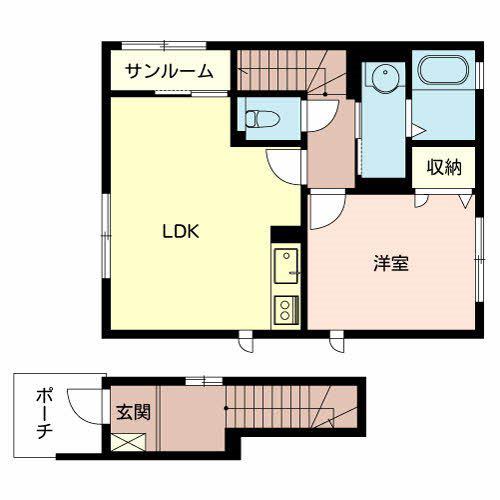 ラッキーハイム(1LDK/2階)の間取り写真