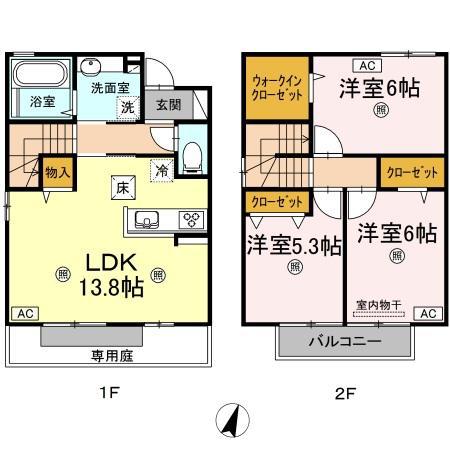 VINCULNM V棟(3LDK/1階)の間取り写真