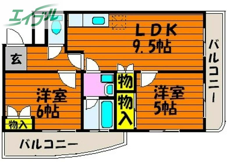 アビターレ下中野(2LDK/2階)の間取り写真