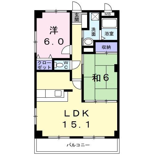 フォブールつるうち(2LDK/3階)の間取り写真