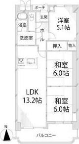 田寺グランドヒルズ(3LDK/3階)の間取り写真