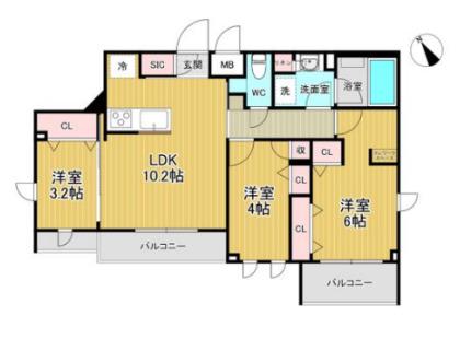HILLTOP南蒲田(3LDK/4階)の間取り写真