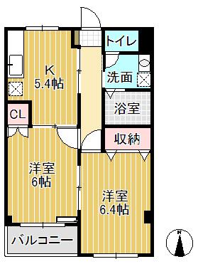 ドリームハウス砺波(2K/2階)の間取り写真