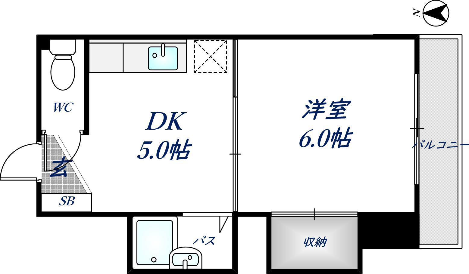ディバージョン島之内(1DK/2階)の間取り写真