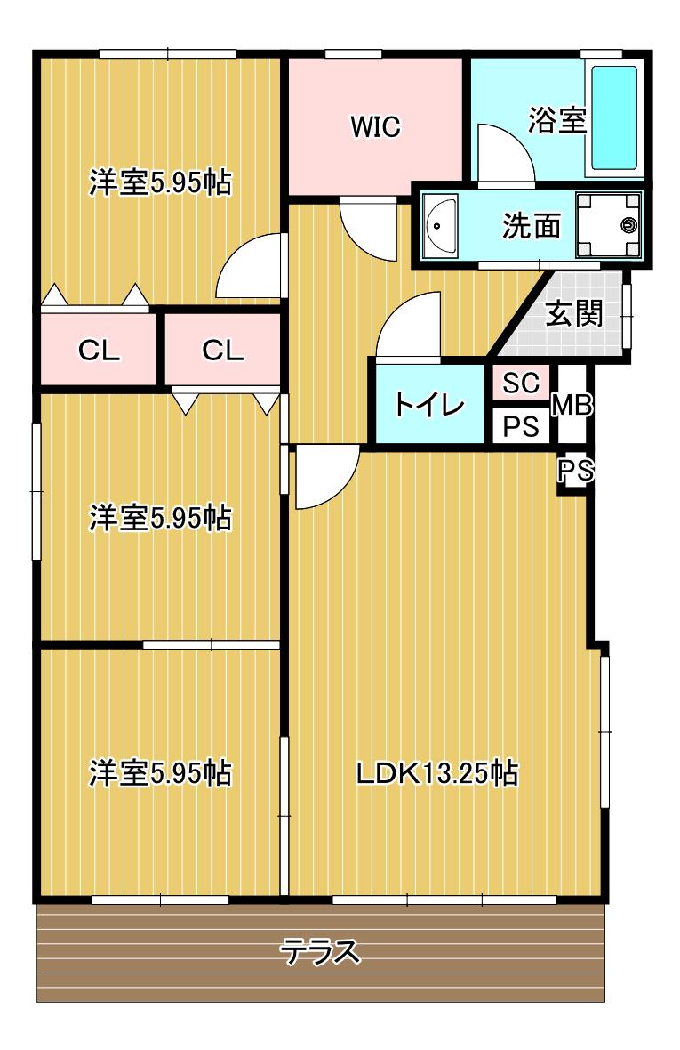 ファミリールF(3LDK/1階)の間取り写真