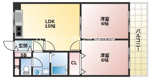 クレール西町北棟(2LDK/5階)の間取り写真