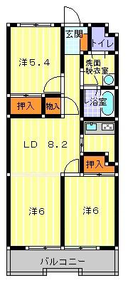 ベ・ハーゲンハイム城東(3LDK/2階)の間取り写真