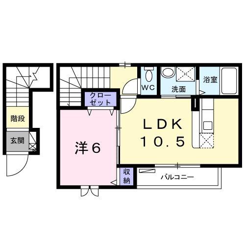 ピースフル(1LDK/2階)の間取り写真