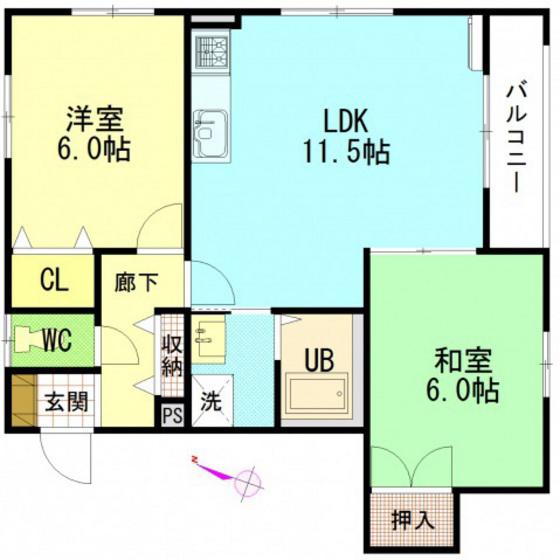 ルネヴィス土井B棟(2LDK/2階)の間取り写真