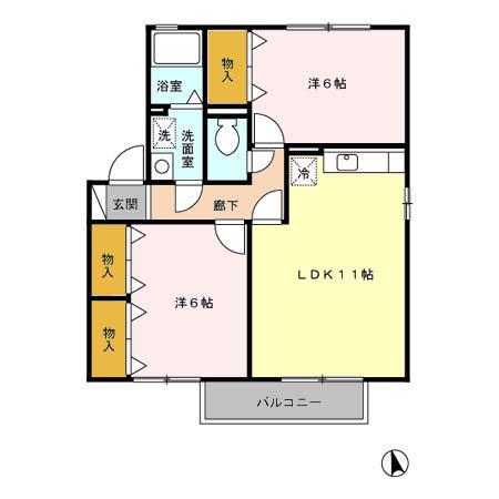 ウィルモアA(2LDK/1階)の間取り写真