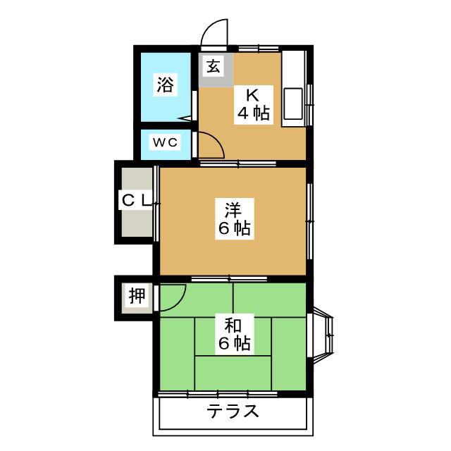 コーポカツマタ(2K/2階)の間取り写真