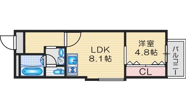 フィユフラッツ豊中末広町(1LDK/1階)の間取り写真
