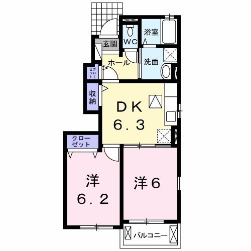 フリーデT・M(2DK/1階)の間取り写真