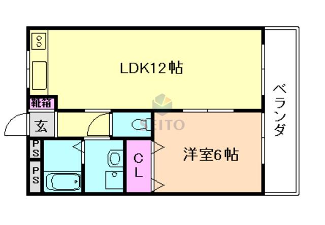 中桜塚グランドハイツ(1LDK/4階)の間取り写真