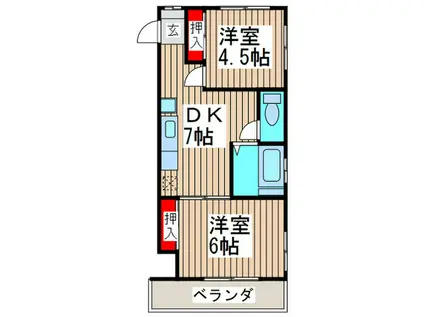 サンハイツ福田(2DK/2階)の間取り写真