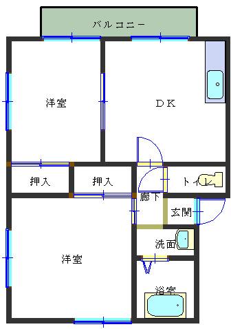 カーザ084上本折(2DK/2階)の間取り写真