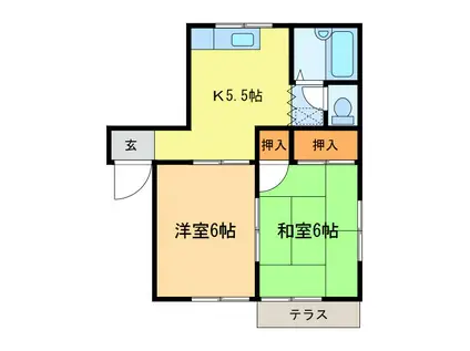 スリーエスハイツIII(2K/1階)の間取り写真