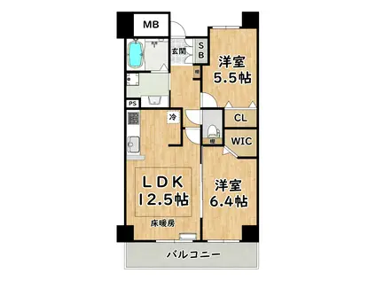 ココマリーニ(2LDK/6階)の間取り写真