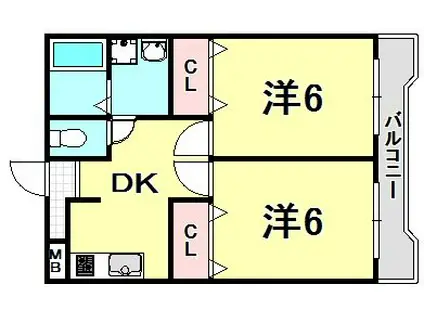 KSCOURT夙川(2DK/3階)の間取り写真
