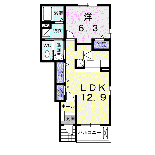 エオン21-V DK(1LDK/1階)の間取り写真