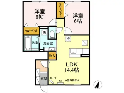 シャトンOKUNO A(2LDK/1階)の間取り写真