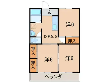 清水マンションB棟(3DK/1階)の間取り写真
