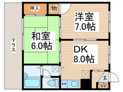 コスモコア立川(2DK/1階)の間取り写真