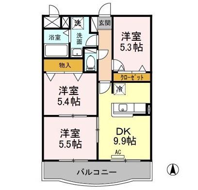 メルヴェイユII(3DK/2階)の間取り写真