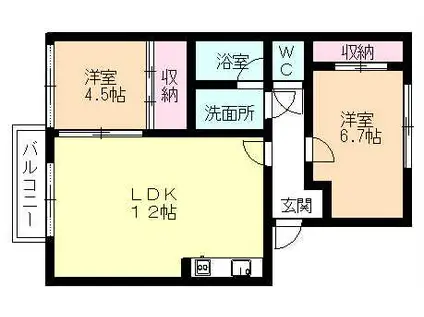 富山地鉄本線 越中荏原駅 徒歩3分 2階建 築30年(2LDK/2階)の間取り写真