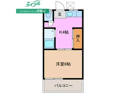 岩渕 松鶴(1K/3階)の間取り写真