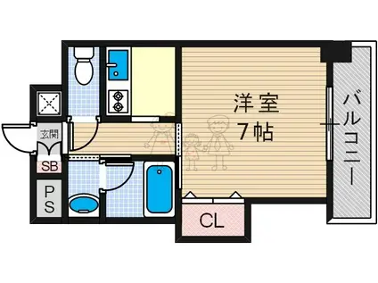 ブリリアン夕陽丘(1K/2階)の間取り写真