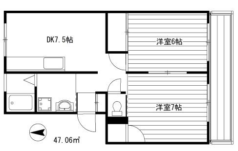 シャルム川崎(2DK/2階)の間取り写真