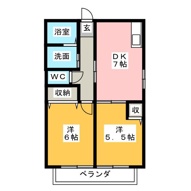 ショコラB C(2DK/1階)の間取り写真