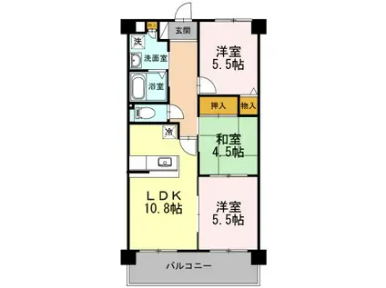 クレスト西添(3LDK/3階)の間取り写真