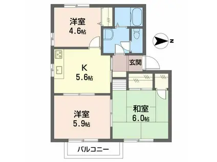 サウスアメニティA棟(3K/1階)の間取り写真