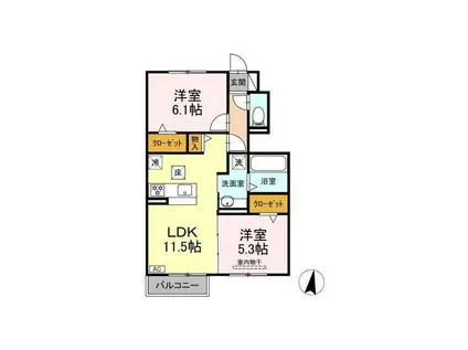 D-ROOM FOURTH B棟(2LDK/1階)の間取り写真