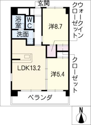 ラ・ポーゼ・ロワイヤル(2LDK/6階)の間取り写真