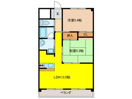 エスポワール本今(2LDK/2階)の間取り写真