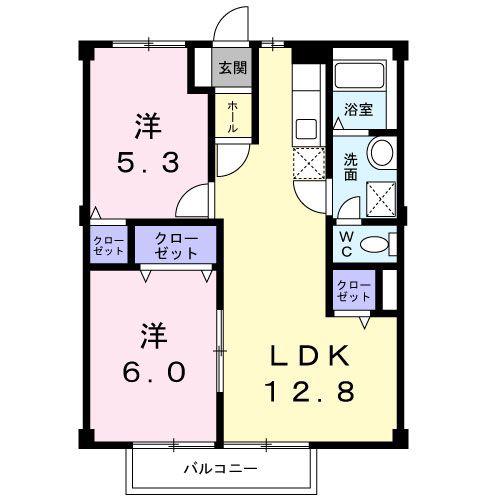 エクセルコート(2LDK/2階)の間取り写真