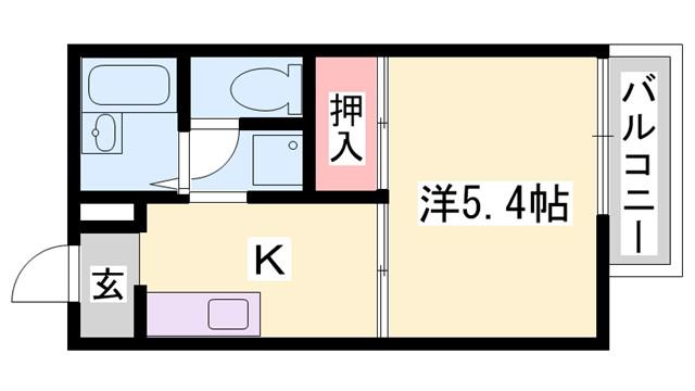 ヴィラカメリアB棟(1K/1階)の間取り写真