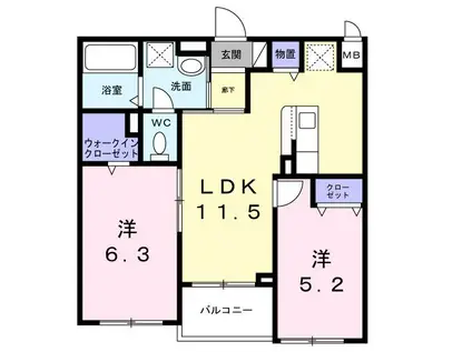 アリーサコート セント(2LDK/1階)の間取り写真