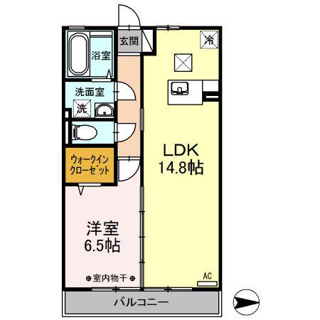 ウィルモア夷山B棟(1LDK/1階)の間取り写真