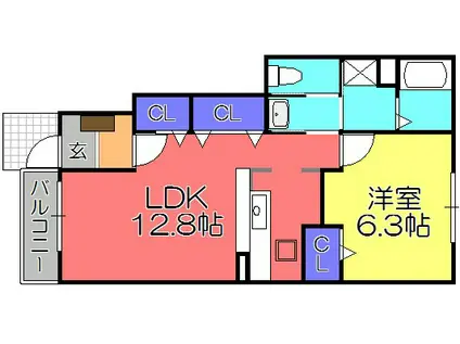 レインボー宝積(1LDK/1階)の間取り写真