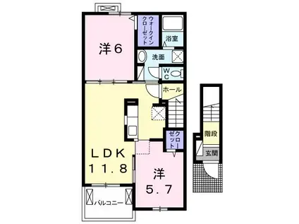 ドゥ サント ノレ(2LDK/2階)の間取り写真