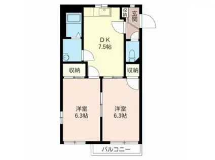 ハウス・ローレル(2DK/2階)の間取り写真