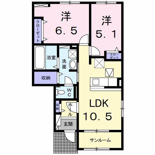 シュシュメゾンぴあのアンジュA(2LDK/1階)の間取り写真