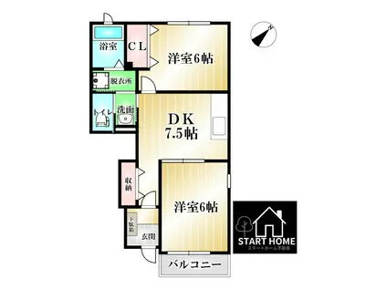 ヴィヴァーチェ 春日野 D(2DK/1階)の間取り写真