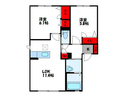 ヴェルドミールK(2LDK/1階)の間取り写真